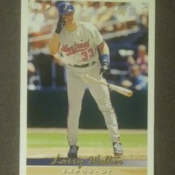 1993 Upper Deck Larry Walker Montreal Expos #14 HOF Hall Of Fame Baseball Card Vintage Collectible Sports MLB Trading Major League