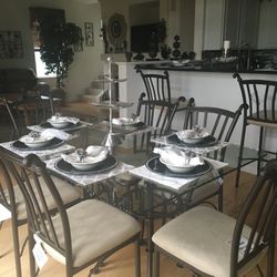 Kitchen Set With Glass Table, 6 Chairs, and 2 Matching Highboys