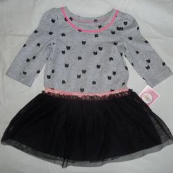 NWT Girl 18M 2T 3T 4T 5T Halloween Gray Bat Dress- Looks Like Kitties!
