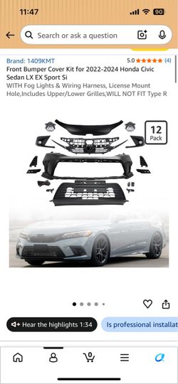 2022-24 Honda civic bumper replacement kit