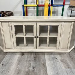 Wooden Corner TV Stand With Glass Doors