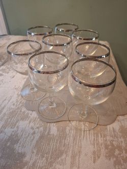 Vintage Aperitif Glasses -- 8 with rim decoration