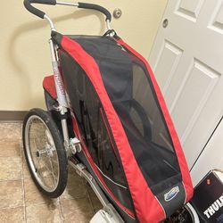 *****Rare and Beautiful Red color Thule Chariot Cougar 1 Bike Trailer with Jogging Kit*****