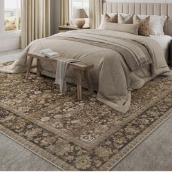 Hugear 8*10  Machine Washable Rug Brown Hallway 