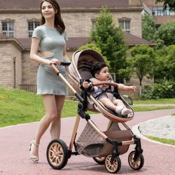 Blue 3 In 1 Luxury Baby Stroller Folding Pushchair Vista Stroller With Reversible Stroller Seat