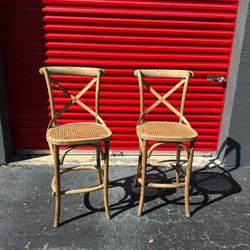 BAR STOOL with RATTAN SEAT/ SET OF 2/ IN GREAT CONDITION/ DELIVERY NEGOTIABLE
