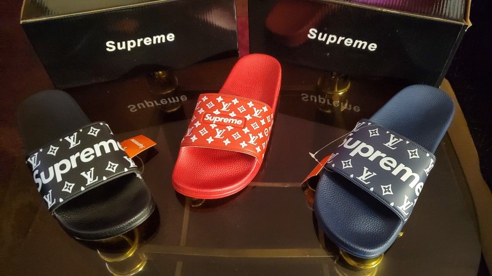 Supreme L.,V., Designer Sandals Sizes 4 to 13 (Black..Red..Navy Blue) $70ea