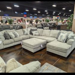 Ardsley Big Size 5 Piece Pewter Sectional Couch With Chaise/ Living Room Set/  Brand New / Financing Available 👍