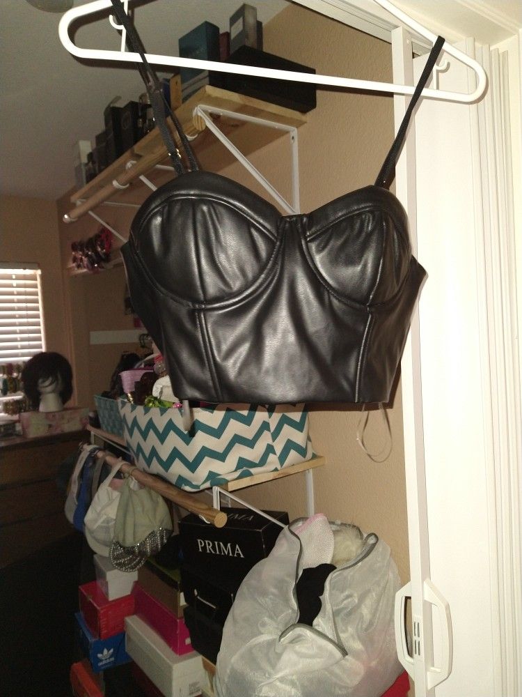 Black Halter Faux Leather Top