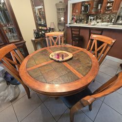 Solid Wood & Stone Dining Table Set – Expandable w/ 6 Chairs