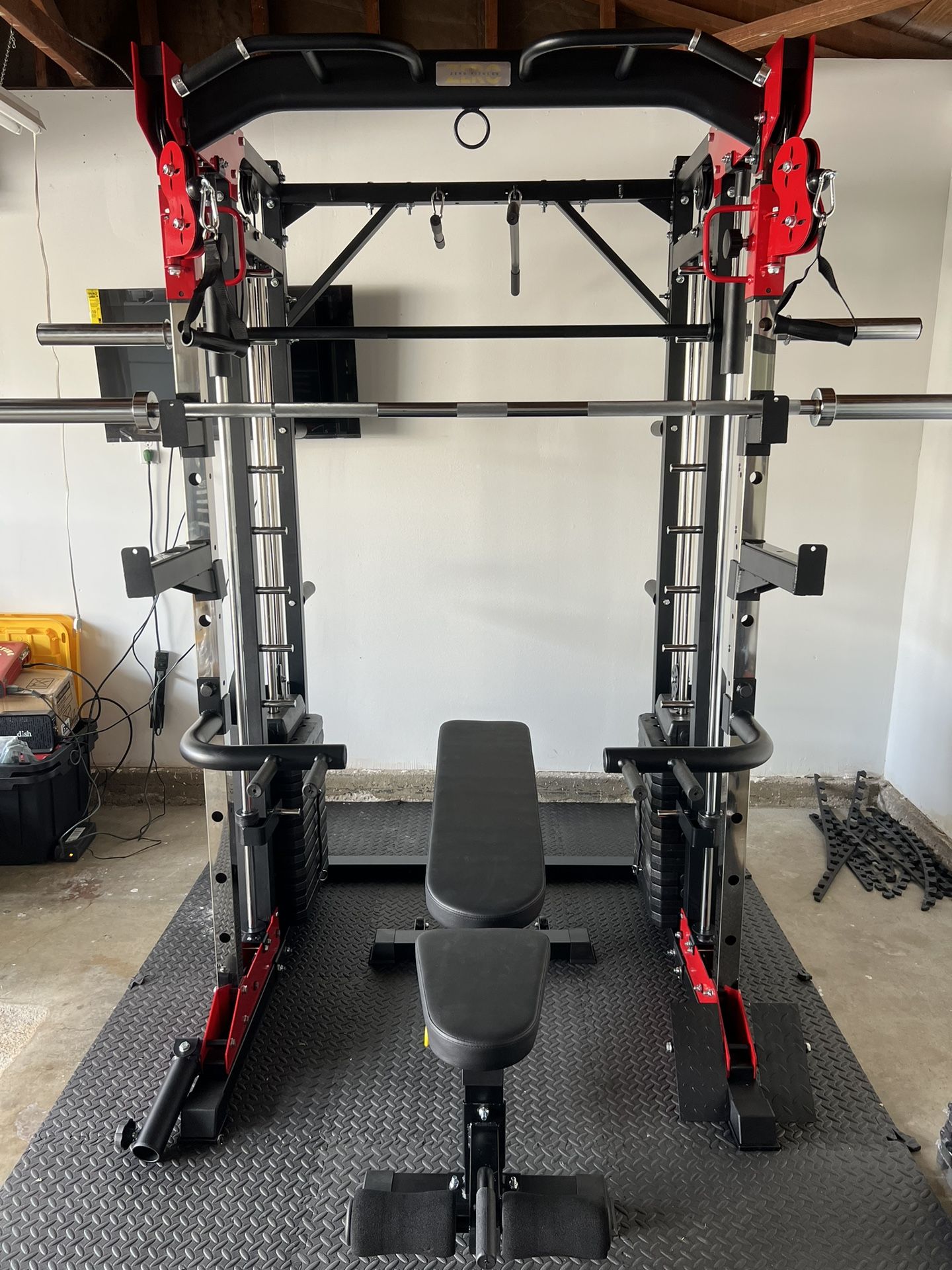 Smith Machine 200 | Adjustable Bench | 245lb Cast Iron Olympic Weights | 7ft Olympic Bar | Fitness | Gym Equipment | FREE DELIVERY 🚚