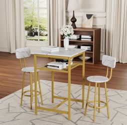 Assembled New 23.6" Square Bar Table Set for 2 with 2 Stools Counter Height Pub Table