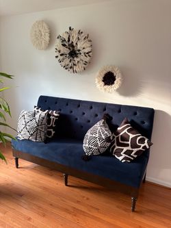 Navy Blue Velvet Tufted Settee Sofa