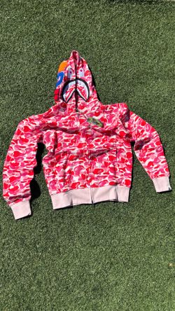 pink BAPE Shark full zip hoodie. Sizes available L