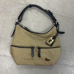Small Dooney Purse Tan Nylon Black Leather Strap