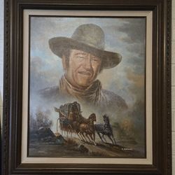 John Wayne Oil Painting Great Condition Vintage