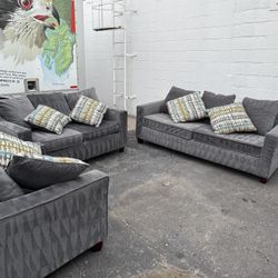 Gray 3pc Couch Set - Velvet Sofas & Chair | Modern | Clean | Delivery Available
