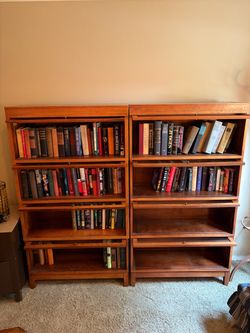 Pair of Wood Barrister-Style Bookcases with Glass Doors