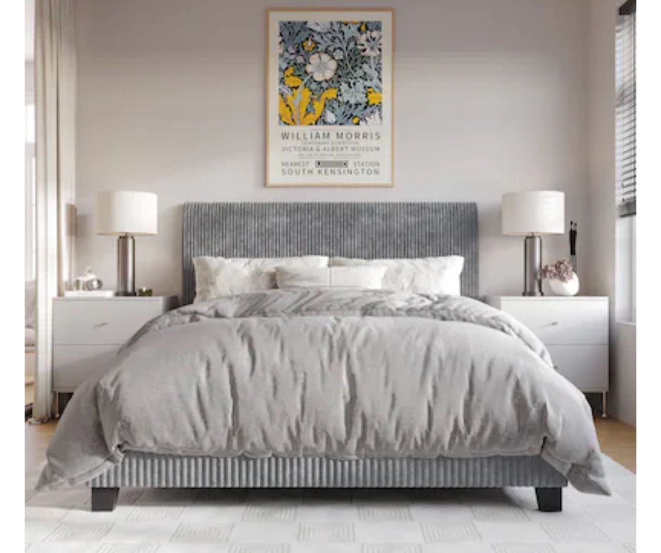 ChaletPosh Gray Full Wood Upholstered Bed  Delivery and assembly service available 