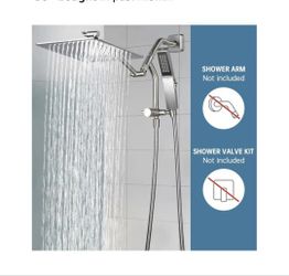 G-Promise Chrome All Metal Dual Square Shower Head Combo | 8" Rain Shower Head | Handheld Shower Wand with Extra Long Flexible Hose | Smooth 3-Way Div