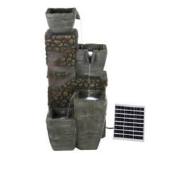 Alpine Corporation
43 in. Tall Outdoor Solar 4-Tiered Vase Cascading Fountain with LED Lights, Gray