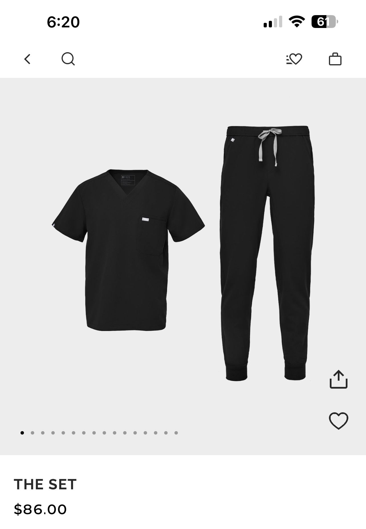 Men's Figs M Black SET Leon Scrub Top + Tansen Jogger Pants Size Medium
