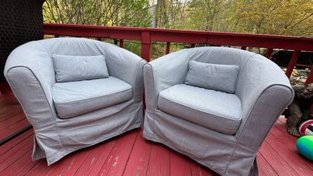 Pair of Gray Accent Chairs with Slipcovers – Excellent Condition