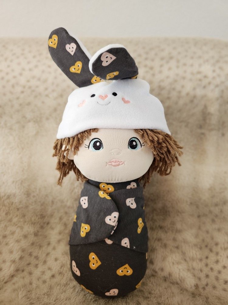 Girls Baby Doll With Easter Bunny Beanie Embroidered Cute 