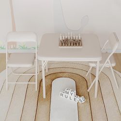 NEW Kids Folding Table & Chairs w/Soft Pu Cushions Set of 3, Perfect for Eating, Reading & Playing, Beige.