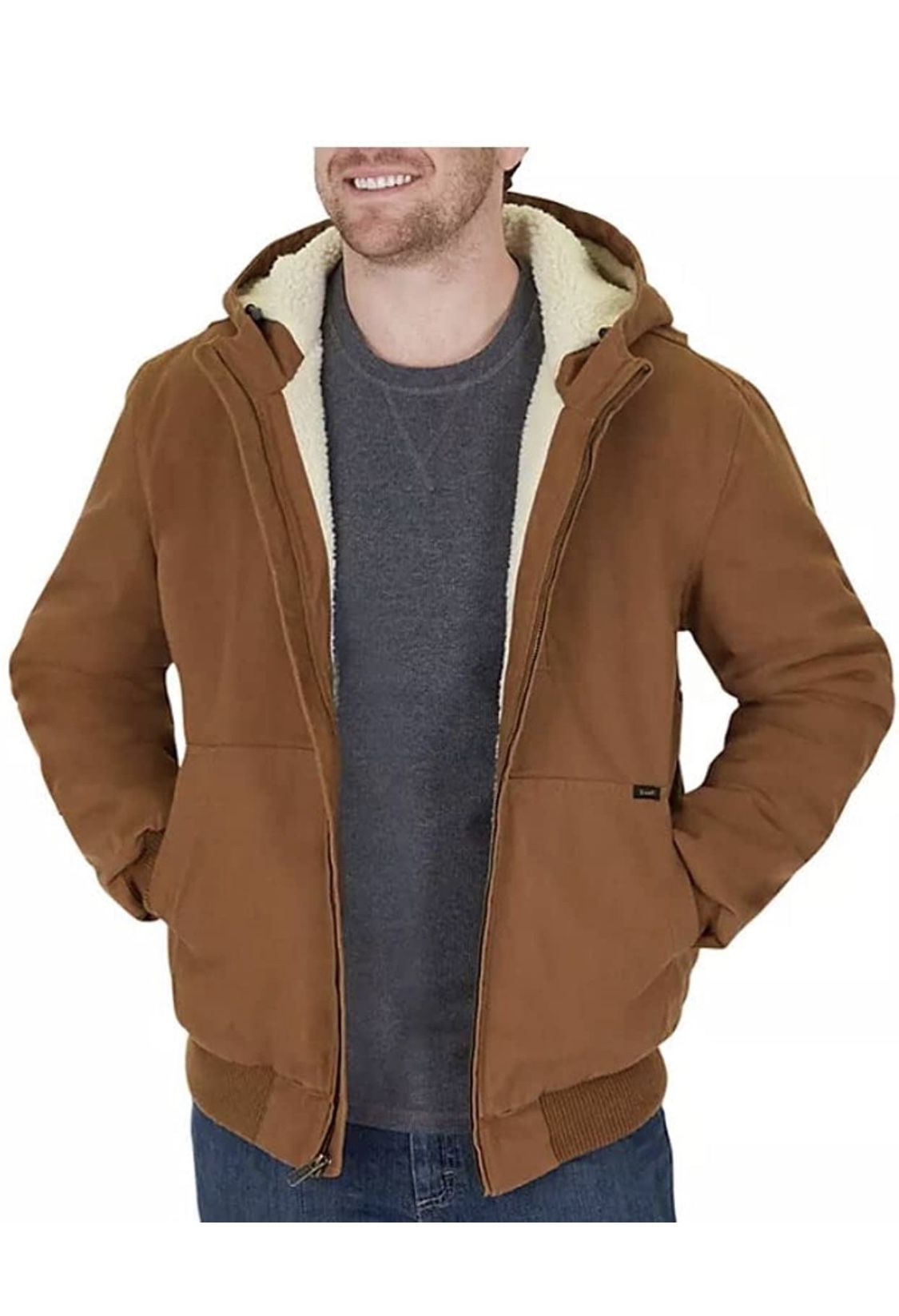 Lee Men's Workwear Lined Sherpa Jacket Secured Zipper Front pocket L Tobacco