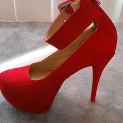 Red Ankle Strap Platform Stiletto Heels
