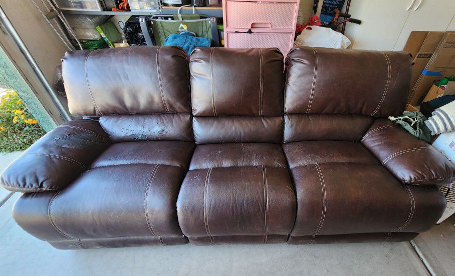Brown Leather Reclining Sofa/ FREE