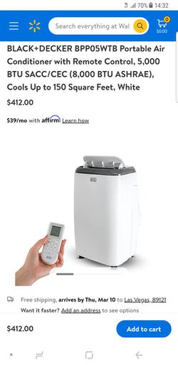 New BLACK+DECKER BPP05WTB Portable Air Conditioner with Remote Control,  5,000 BTU SACC/CEC (8,000 BTU ASHRAE), Cools Up to 150 Square Feet, White.  for Sale in Las Vegas, NV - OfferUp
