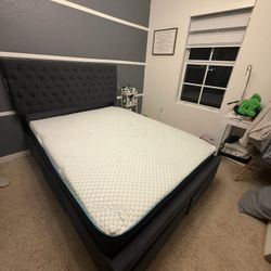 UPHOLSTERED BED w/ STORAGE drawers - DARK GREY