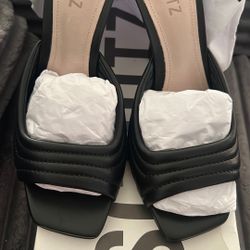 Schutz Black Leather Mule Heels