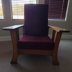 Chair - Wood Mission Style  Recliner  and Velvet Cushions