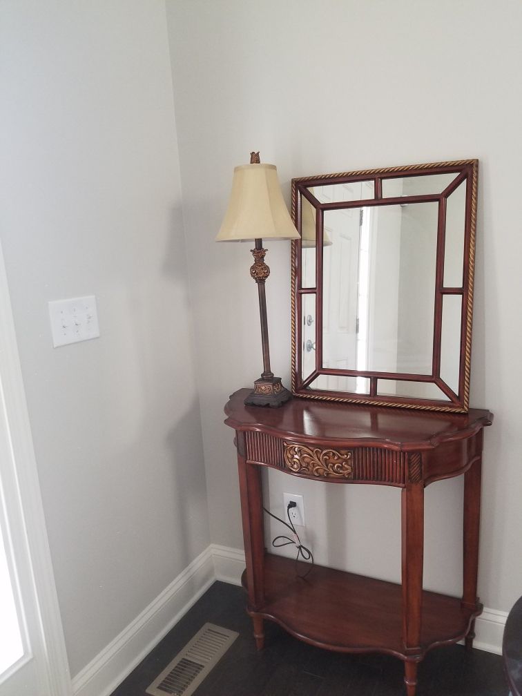 Foyer table with mirror and lamp