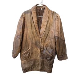 Vintage Vera Pelle Italian Brown Leather Animal Print Zebra Luxury Long Coat