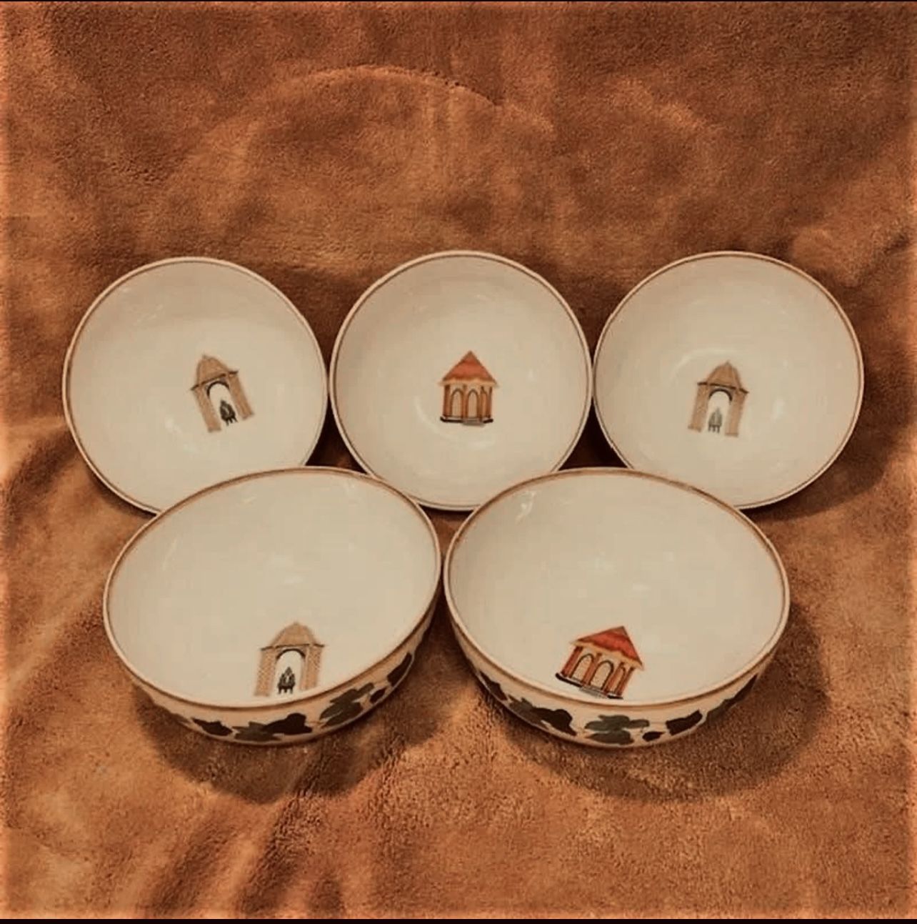 (5) Pierre Frey “Les Gloriettes” Limoges France Porcelain Gazebo/Ivy Bowls