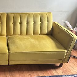 Velvet Yellow Futon Couch