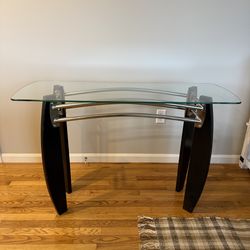 Accent Table dark brown wooden legs with a glass top