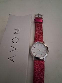 Avon Pink Glitter Glam Strap Watch Women Silver Case Rare Unused Rare Affordable