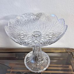 Vintage Towle Lead Crystal Compote Centerpiece Bowl | Czech Pedestal Fruit Stand