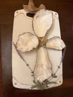 Pretty Handmade Oyster Shell Cross Wall Decor