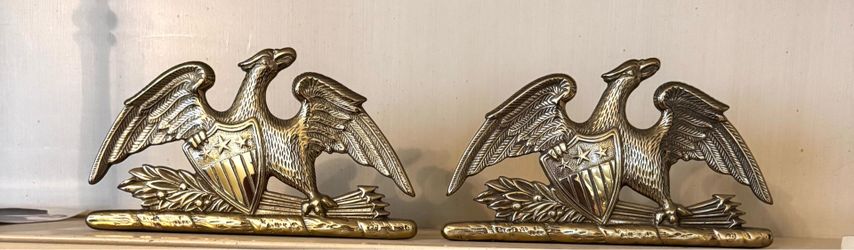 Vintage Brass American Eagle Shield Bookends - Pair