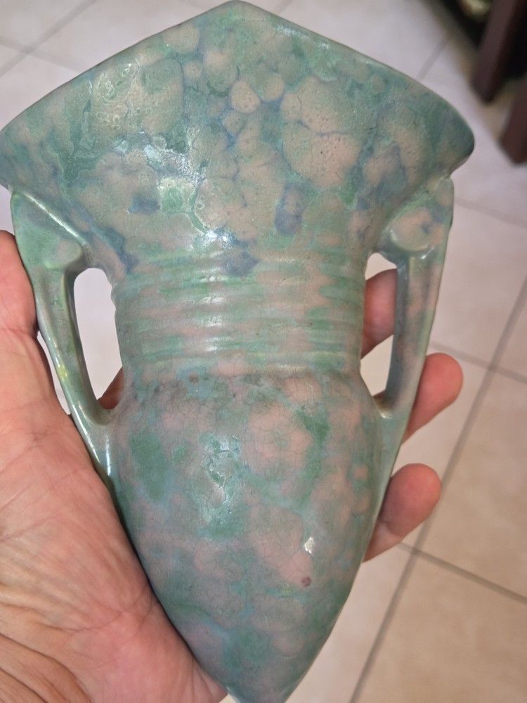 Roseville Pottery Carnelian 2 Wall Pocket. Green/Blue