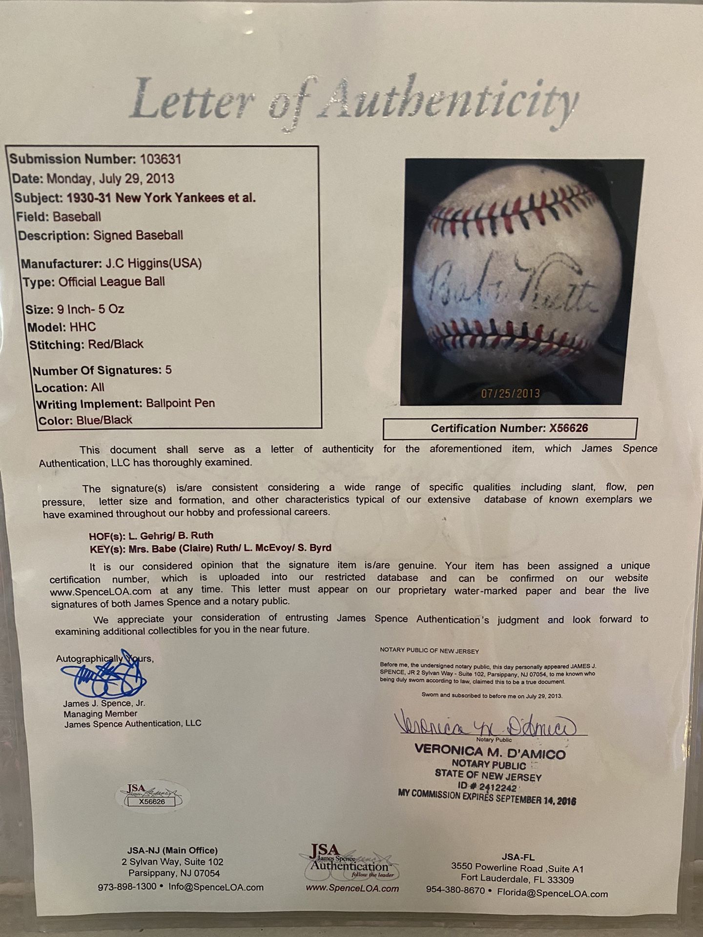 Babe Ruth Lou Gehrig 1930 New York Yankees Team Auto Signed Baseball Jsa  Letter - Autographed Baseballs at 's Sports Collectibles Store
