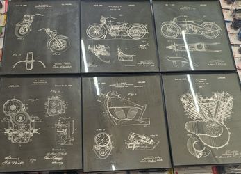 Set Of 6 Harley Davidson Patents Drawing.