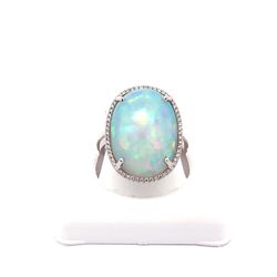 18k White Gold 11.73ct Ethiopian Opal 0.20ct Diamond Ring
