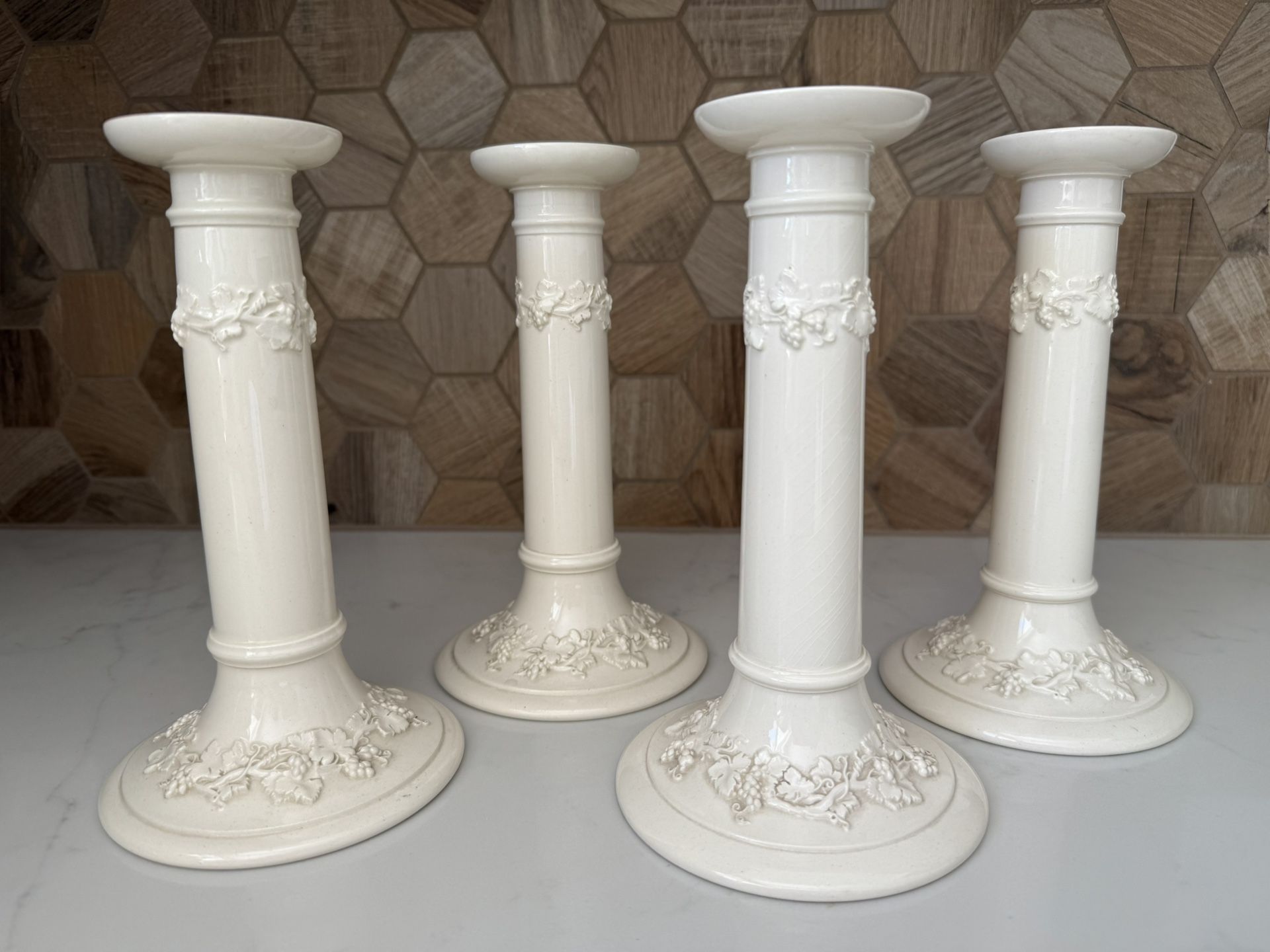 Wedgwood Embossed Queensware 8 1/4” Candlesticks, Set Of 4